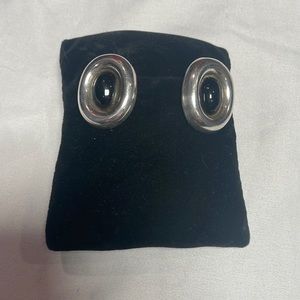 925 sterling silver clip on earrings with obsidian gemstone